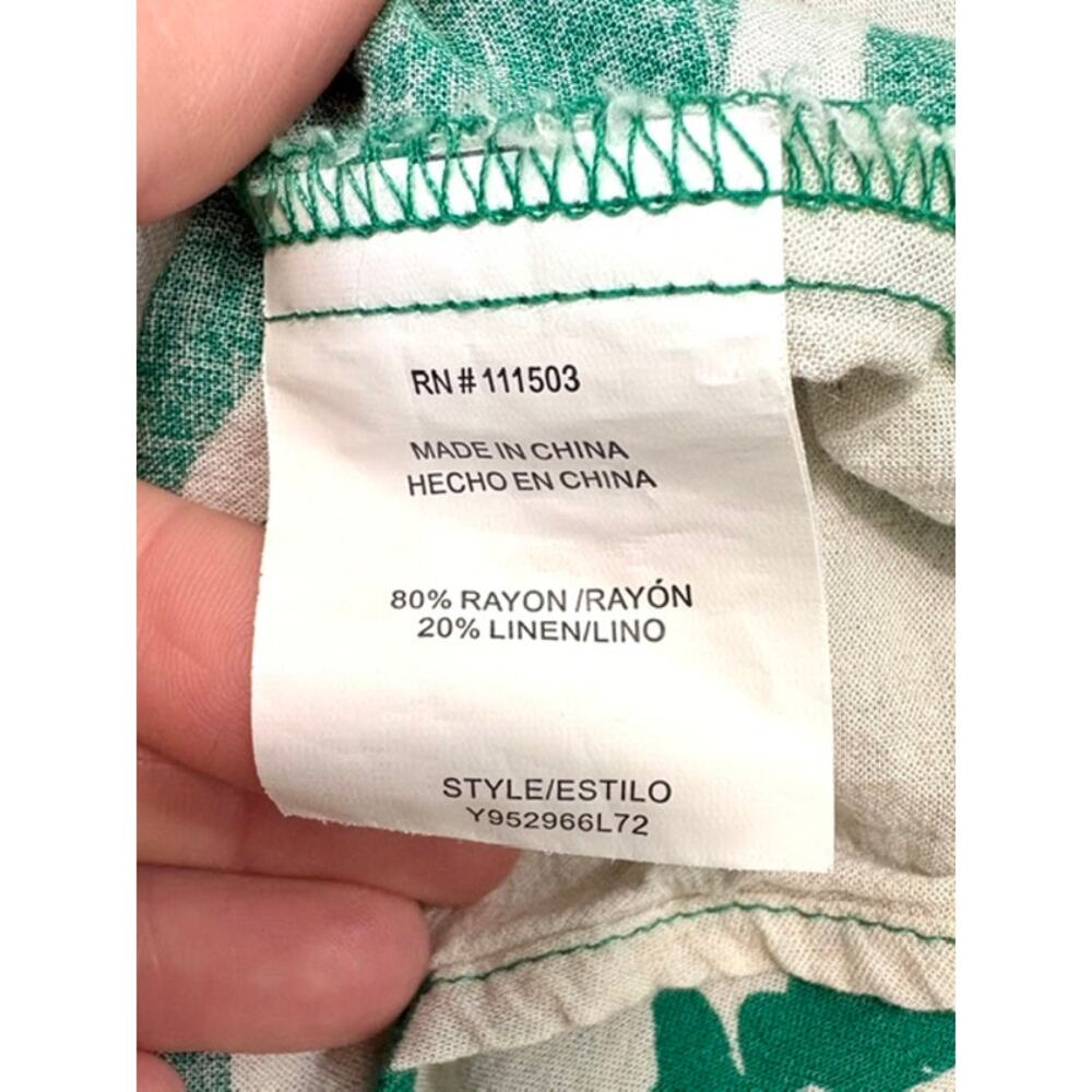 Luxology Linen Blend Sleeveless Mock Wrap Midi Dress‎ Sz M Green Tropical Leaf - Picture 7 of 12